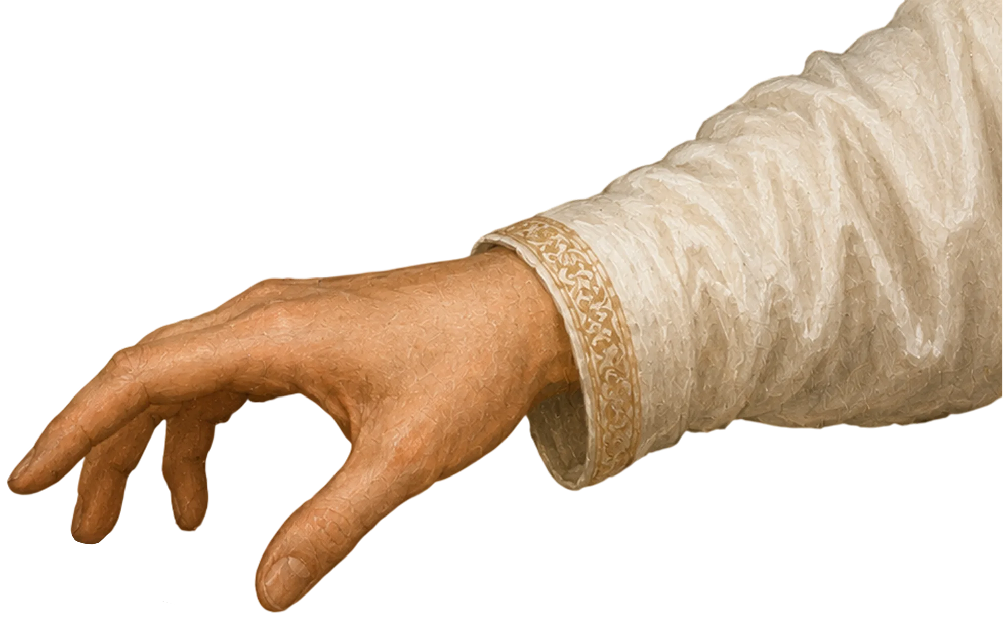 A hand arranging the creative tableau