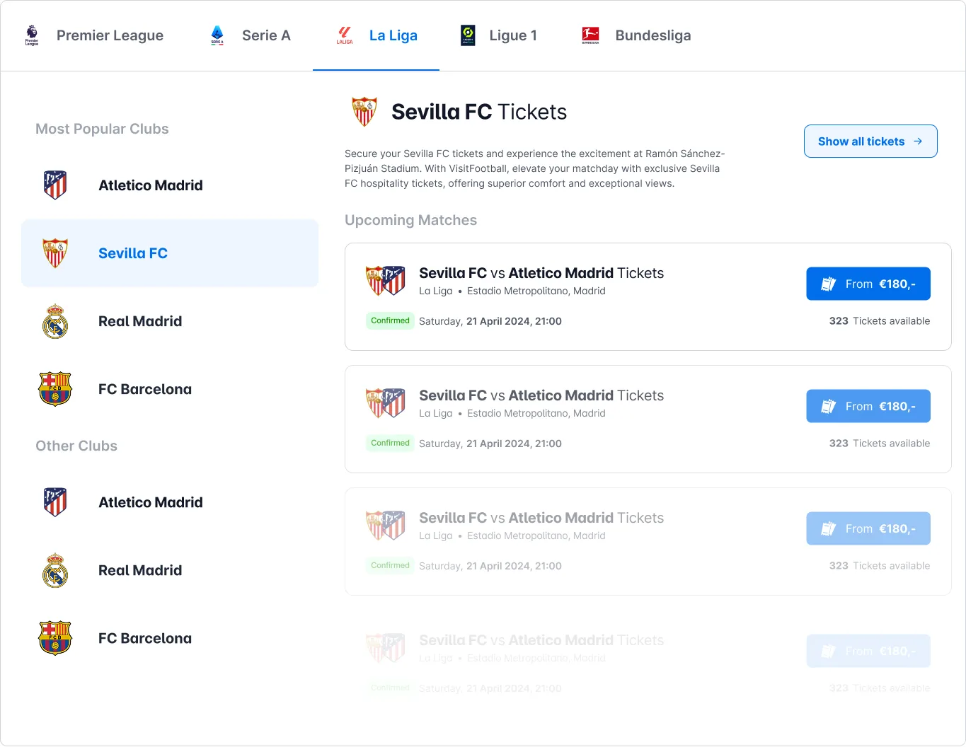 Final VisitFootball club and match navigation interface
