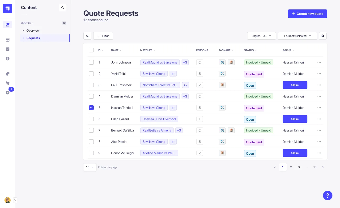 Strapi quote requests overview
